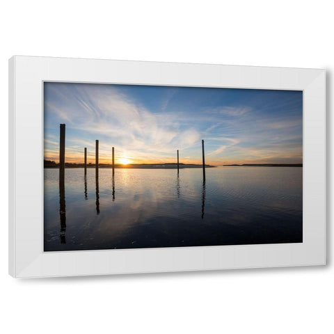 Bay at Sunset White Modern Wood Framed Art Print by Foulke, Doug