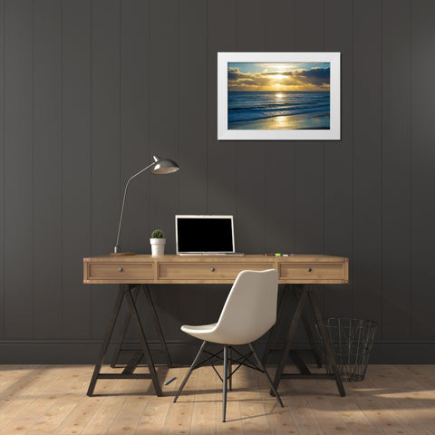 Beach Sunset White Modern Wood Framed Art Print by Foulke, Doug