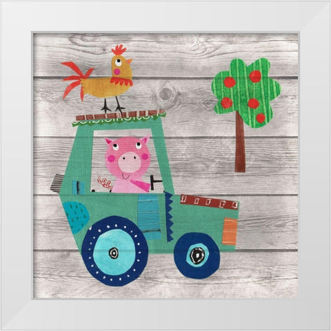 Tractor Pig White Modern Wood Framed Art Print by Pope, Kate and Elizabeth