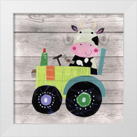 Tractor Cow White Modern Wood Framed Art Print by Pope, Kate and Elizabeth