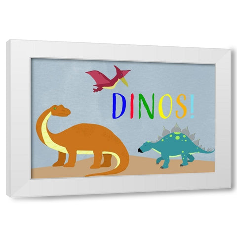 Dinos! White Modern Wood Framed Art Print by Santiago, Daniela