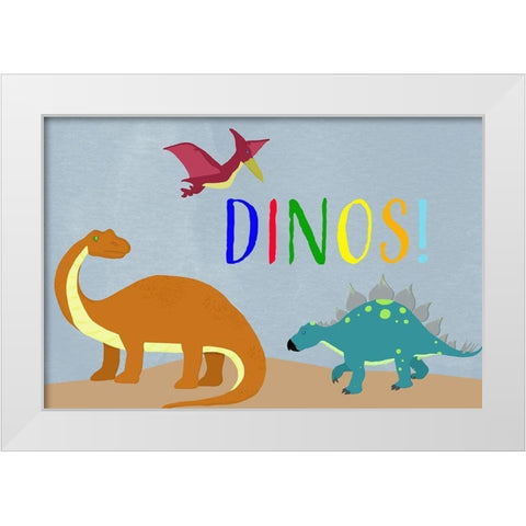 Dinos! White Modern Wood Framed Art Print by Santiago, Daniela