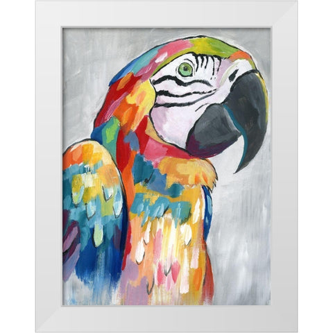 Vibrant Parrot White Modern Wood Framed Art Print by Nan