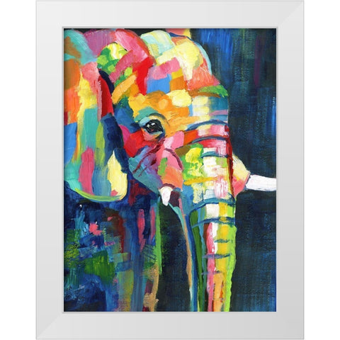 Vibrant Elephant White Modern Wood Framed Art Print by Nan