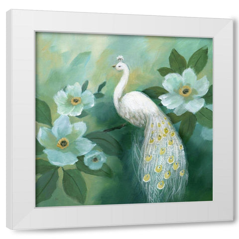 Proud Peacock White Modern Wood Framed Art Print by Nan