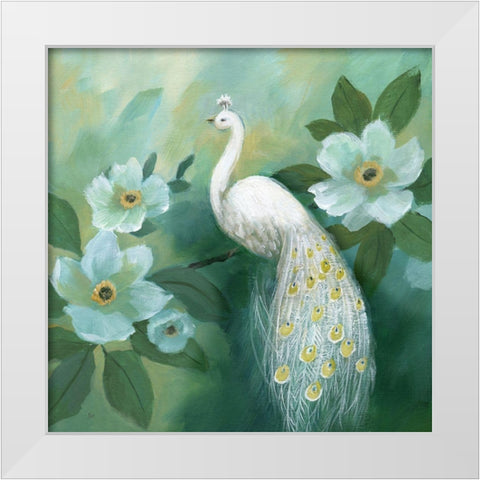 Proud Peacock White Modern Wood Framed Art Print by Nan