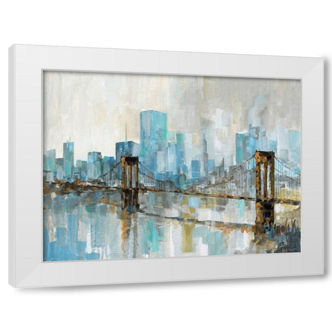 Teal City Shadows White Modern Wood Framed Art Print by Manning, Ruane