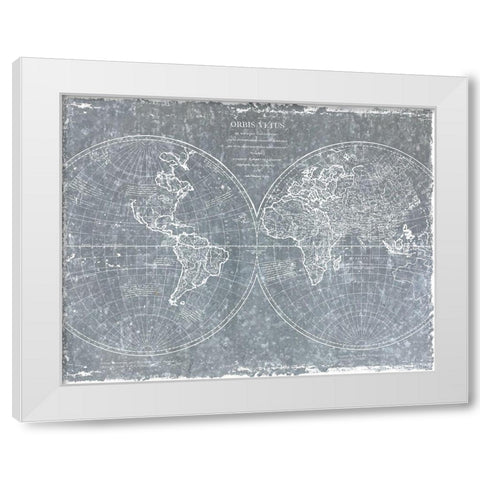 Galvanized World Map White Modern Wood Framed Art Print by CAD Designs