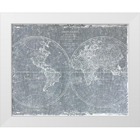Galvanized World Map White Modern Wood Framed Art Print by CAD Designs