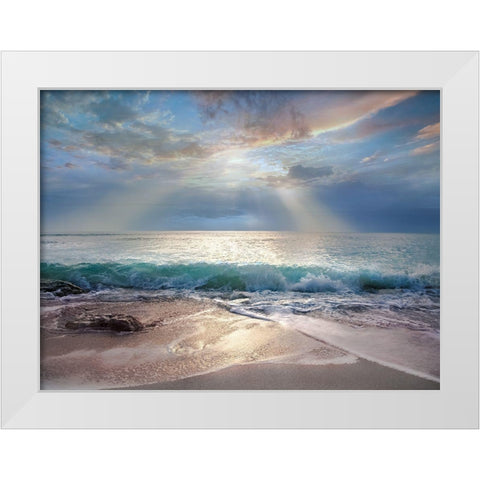 Aqua Blue Morning White Modern Wood Framed Art Print by Calascibetta, Mike