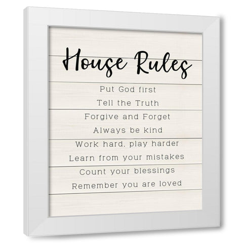 House Rules White Modern Wood Framed Art Print by CAD Designs