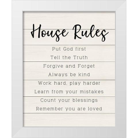 House Rules White Modern Wood Framed Art Print by CAD Designs