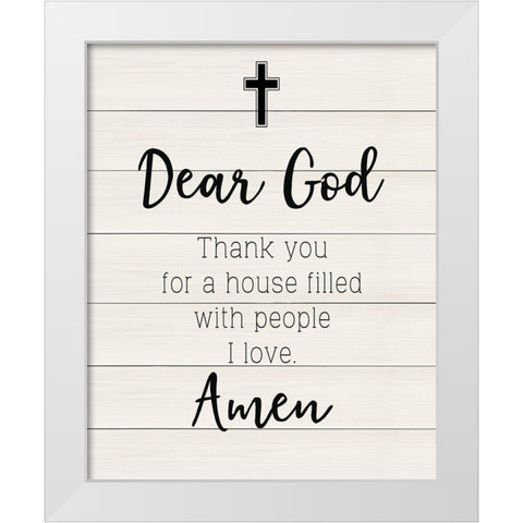 Dear God White Modern Wood Framed Art Print by CAD Designs