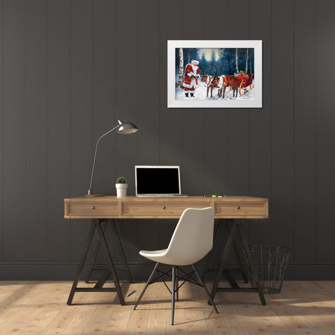 Santa Prepping the Team White Modern Wood Framed Art Print by Orme, E. Anthony