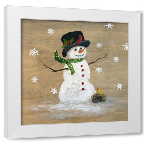 Wooden Snowman I White Modern Wood Framed Art Print by Nan