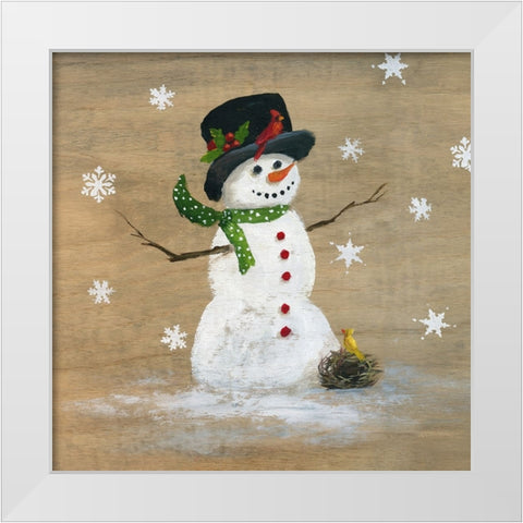 Wooden Snowman I White Modern Wood Framed Art Print by Nan