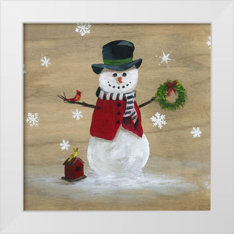 Wooden Snowman II White Modern Wood Framed Art Print by Nan