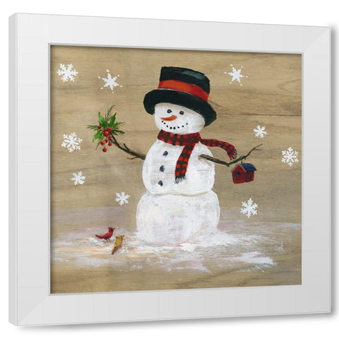 Wooden Snowman III White Modern Wood Framed Art Print by Nan