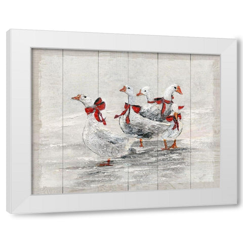 Christmas Geese White Modern Wood Framed Art Print by Brooks, Donna