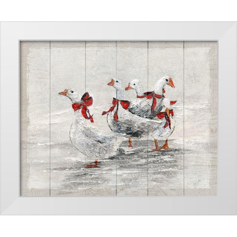 Christmas Geese White Modern Wood Framed Art Print by Brooks, Donna
