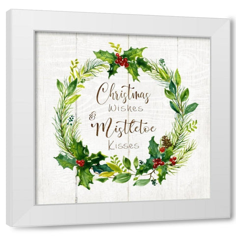 Christmas Wishes Wreath White Modern Wood Framed Art Print by Nan