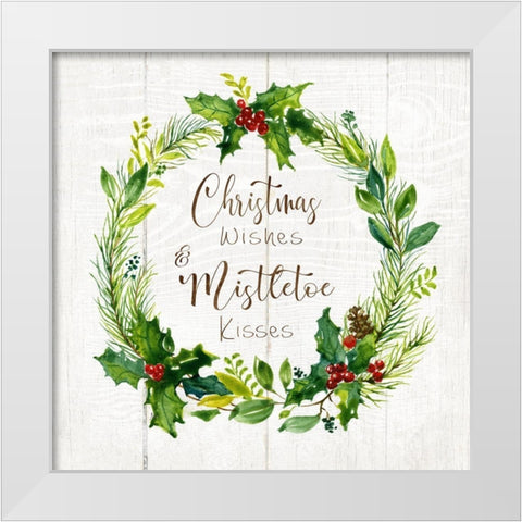 Christmas Wishes Wreath White Modern Wood Framed Art Print by Nan