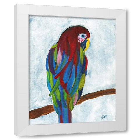 Tropical Parrot White Modern Wood Framed Art Print by Cole, Jan