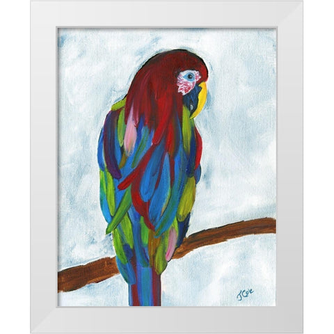 Tropical Parrot White Modern Wood Framed Art Print by Cole, Jan