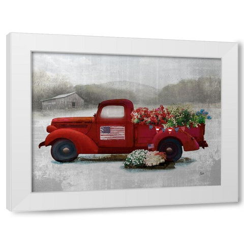 Americana Red Truck White Modern Wood Framed Art Print by Nan