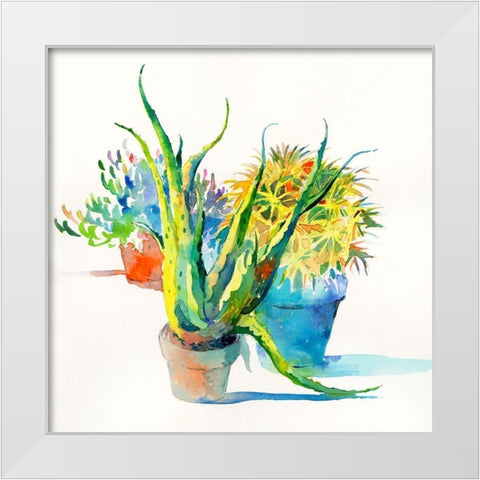 Succulent Trio I White Modern Wood Framed Art Print by Troise Heidel, Theresa