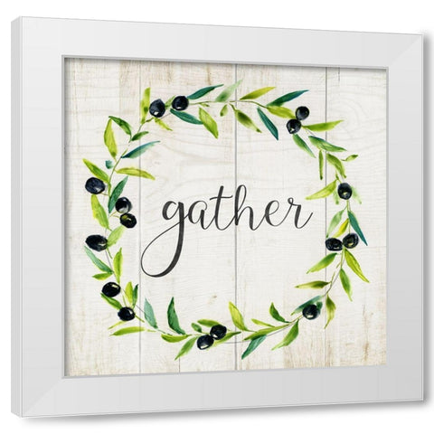 Gather Olive Wreath White Modern Wood Framed Art Print by Nan