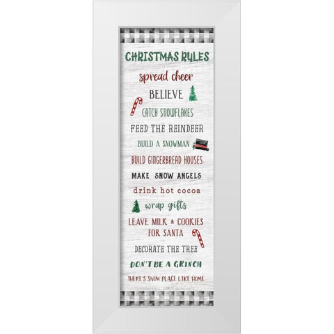 Gingham Christmas Rules White Modern Wood Framed Art Print by Carpentieri, Natalie