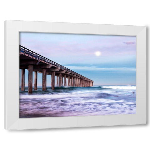 Moon Setting Over Scripps Pier White Modern Wood Framed Art Print by Collins, Ann