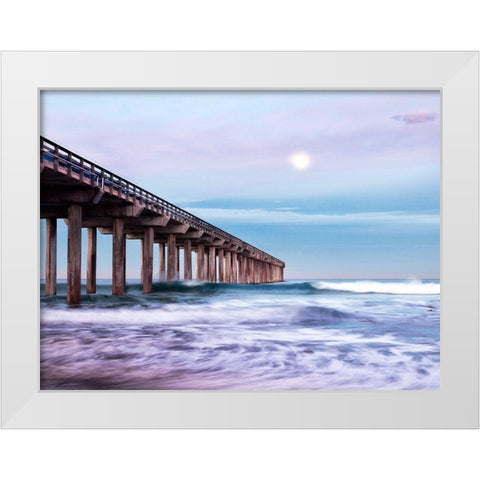 Moon Setting Over Scripps Pier White Modern Wood Framed Art Print by Collins, Ann