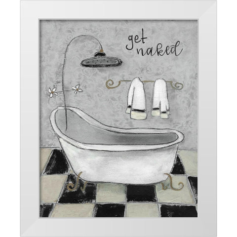 Get Naked Bath White Modern Wood Framed Art Print by Robinson, Carol
