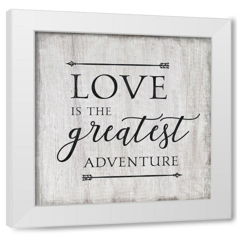 Love Adventure White Modern Wood Framed Art Print by CAD Designs