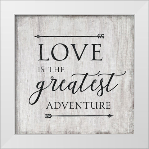 Love Adventure White Modern Wood Framed Art Print by CAD Designs