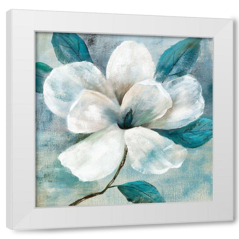 Teal Magnolia I White Modern Wood Framed Art Print by Nan