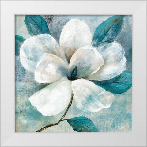 Teal Magnolia I White Modern Wood Framed Art Print by Nan