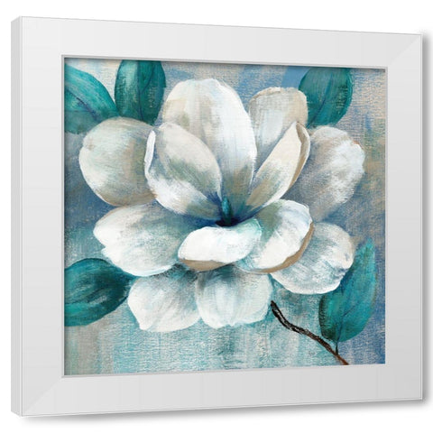 Teal Magnolia II White Modern Wood Framed Art Print by Nan