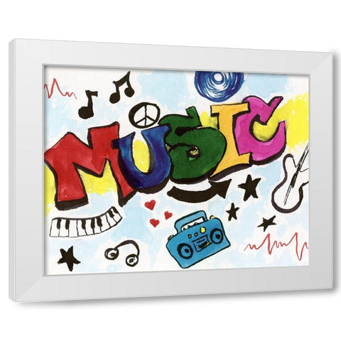 Music Graffiti White Modern Wood Framed Art Print by Craven, Katrina