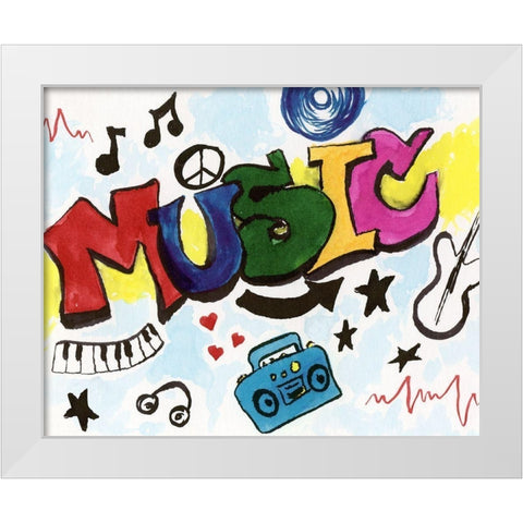Music Graffiti White Modern Wood Framed Art Print by Craven, Katrina