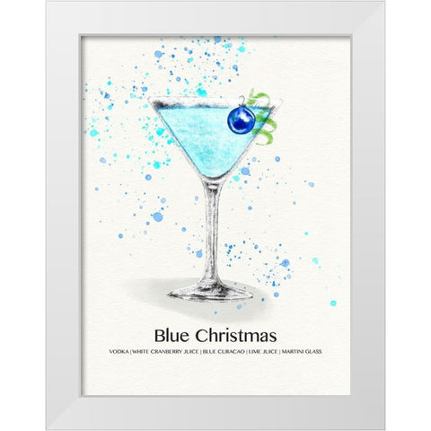 Blue Christmas Cocktail White Modern Wood Framed Art Print by Jill, Susan