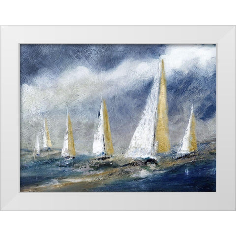Indigo Swells White Modern Wood Framed Art Print by Robinson, Carol