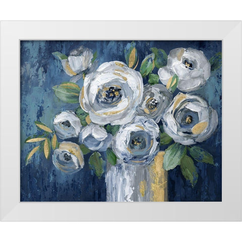 Indigo Touch of Gold White Modern Wood Framed Art Print by Nan