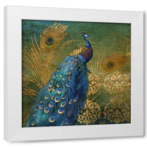 Peacock Bliss White Modern Wood Framed Art Print by Nan