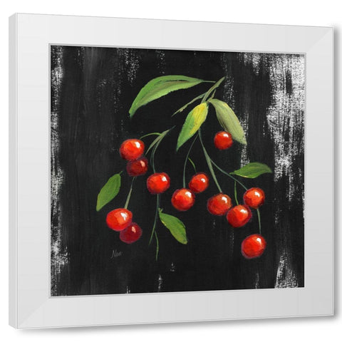 Chalkboard Cherries White Modern Wood Framed Art Print by Nan