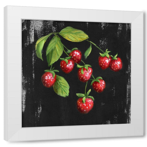 Chalkboard Strawberries White Modern Wood Framed Art Print by Nan