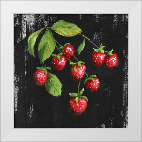 Chalkboard Strawberries White Modern Wood Framed Art Print by Nan