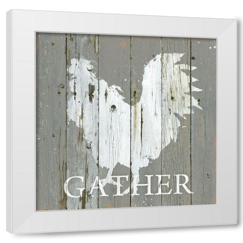 Rooster Gather White Modern Wood Framed Art Print by Robinson, Carol